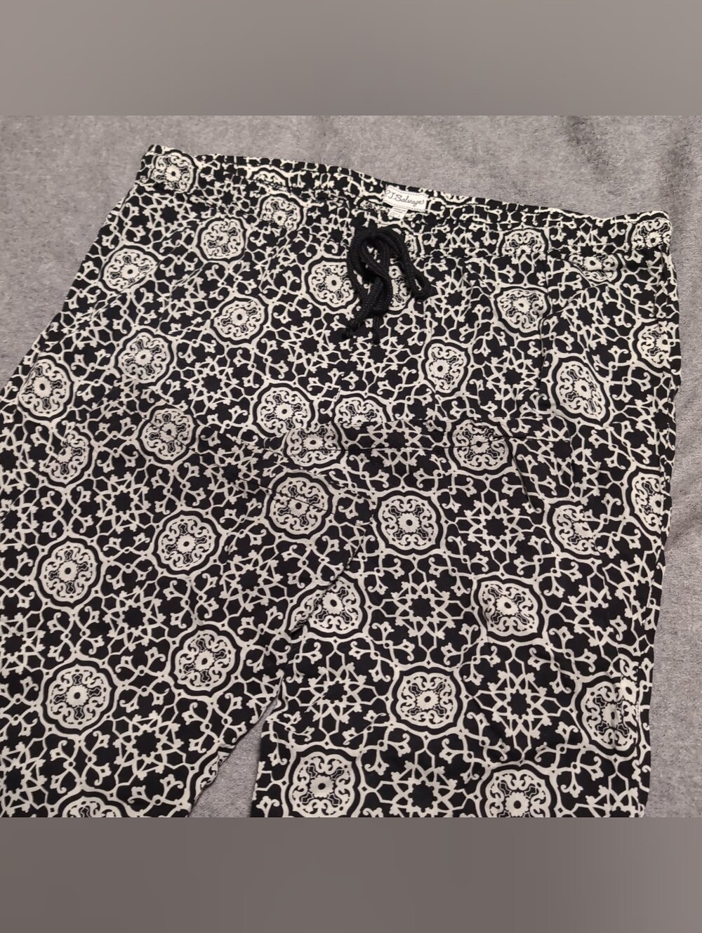 PJ Salvage Black White Tile Print Pajama Pants Drawstring Large USA Made